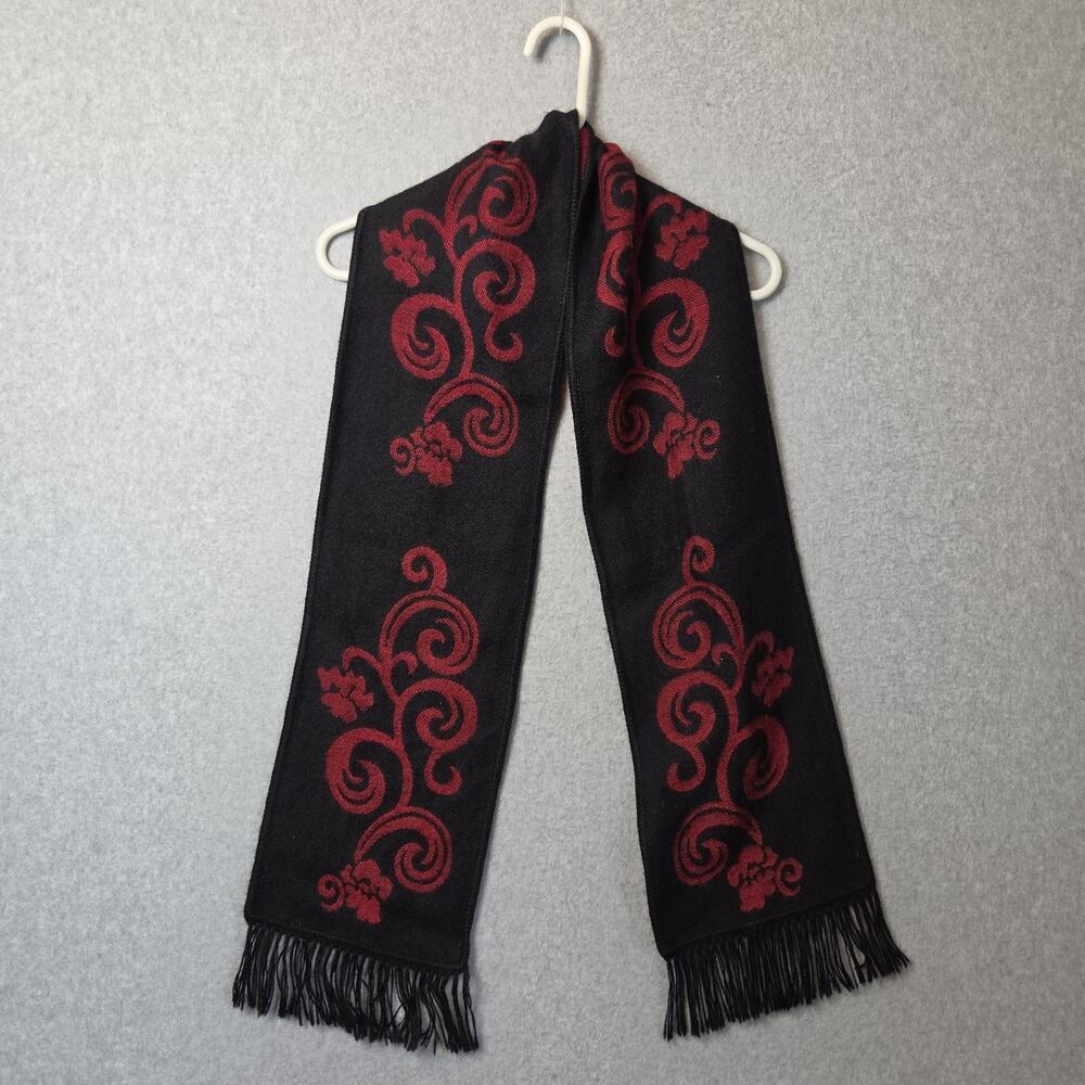 Inca's Inc Alpaca Black Red Crimson Vines Scarf Women's One Size 70"x8" Tassels